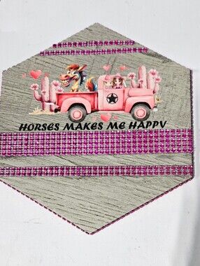 Horse Makes Me Happy Hexagon Plaque Highlighted With Rhinestones.